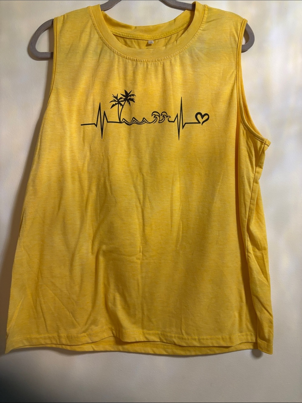 Yellow Graphic Palm Tree Wave Tank Top